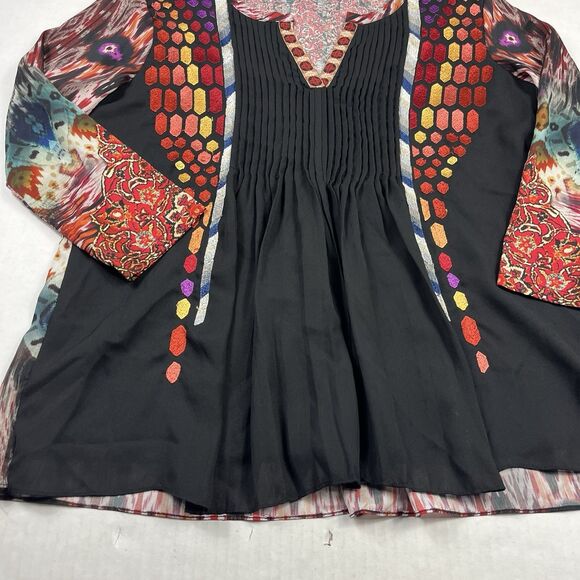 Ranna Gill Boho Tunic Blouse Embroidered Festival Top 3/4 Sleeve Boho Shirt XS - Picture 2 of 11
